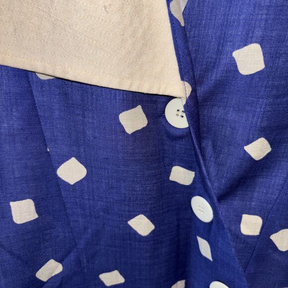 JOANIE CHAR Collections Jacket Skirt Set 12 Vintage Lined Blue White Linen Silk - Picture 4 of 12